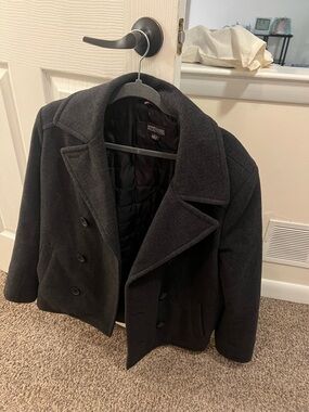 Kenneth Cole Charcoal Gray Wool Blend Pea Coat